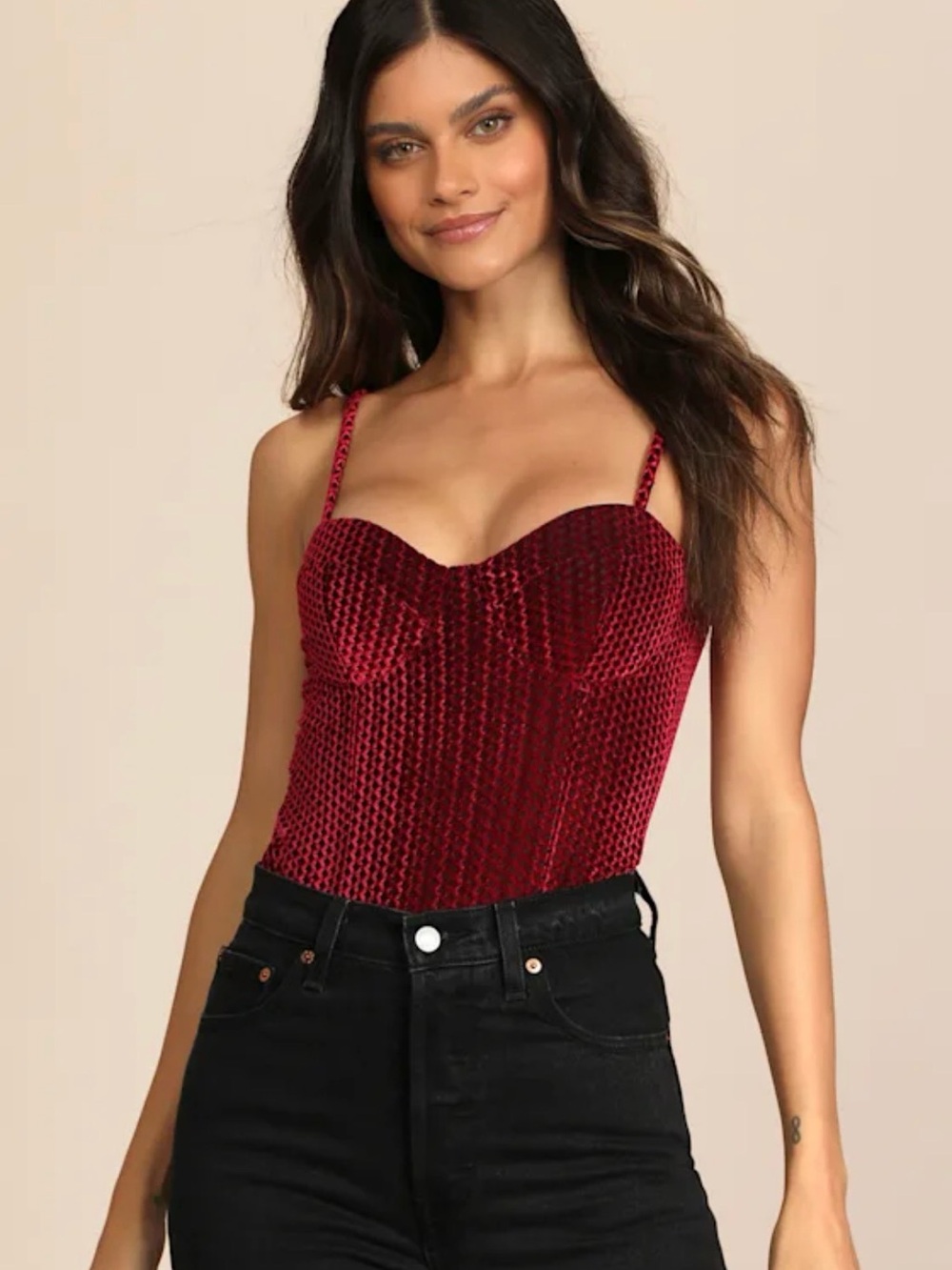 Lulu’s Flirty Feelings Velvet Bustier Bodysuit